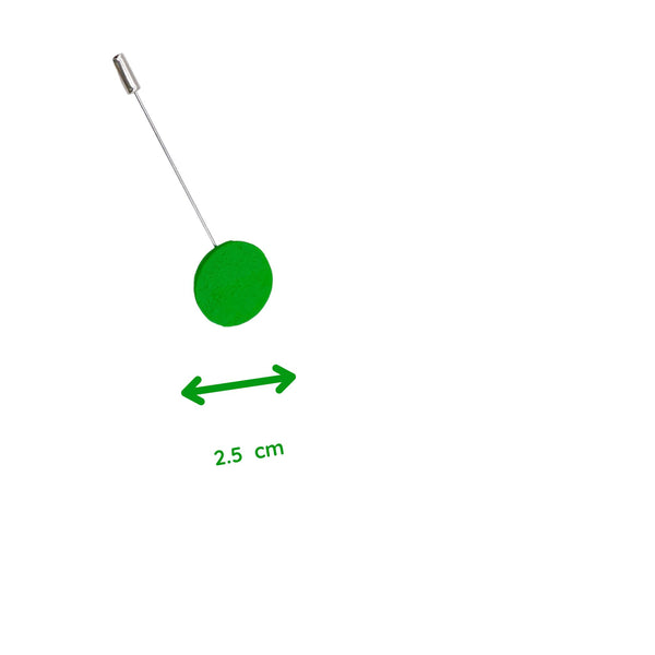 Bright Green Polymer Clay Lapel Pin with stainless steel pin showing size on a white background