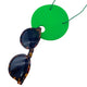 Large Bright Green Polymer Clay Statement necklace holding sunglasses on a white background 