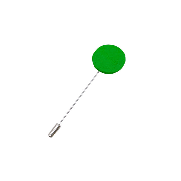 Bright Green Polymer Clay Lapel Pin with stainless steel pin on a white background