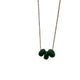 Dark Green polymer clay beads on a gold plated stainless steel chain on a white background