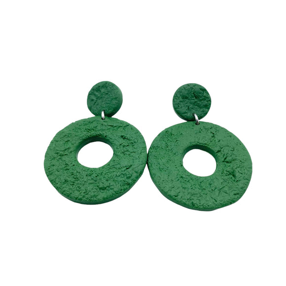 Dark Green Polymer Clay Dangle Earrings on a white background