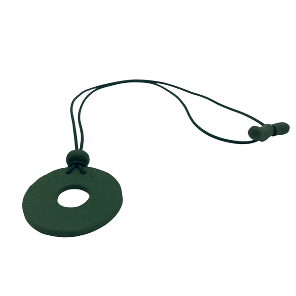 Dark Green Small Circle Necklace with hole on a white background