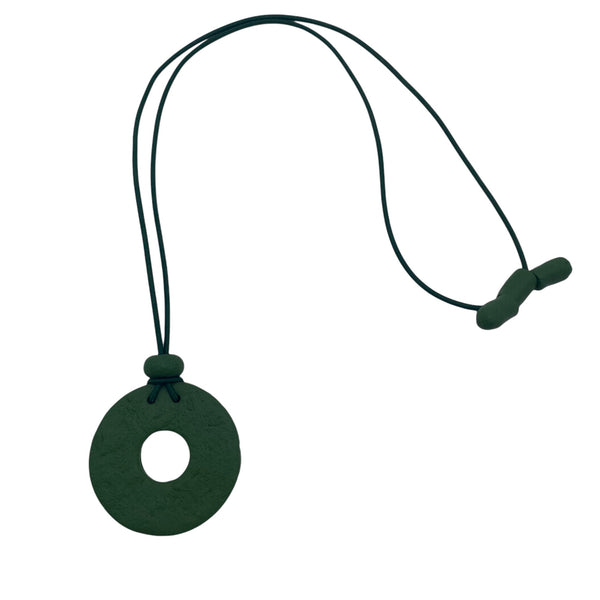 Dark Green Small Circle Necklace with hole on a white background