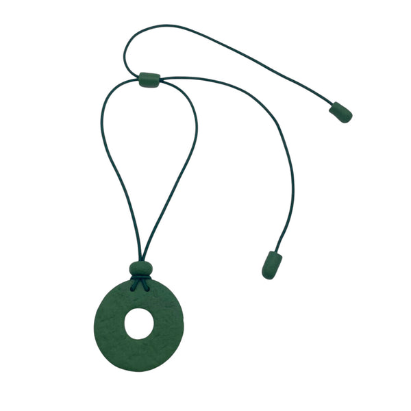 Dark Green Small Circle Necklace with hole on a white background