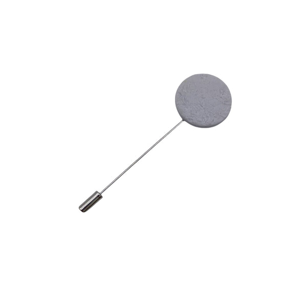 Grey Polymer Clay Lapel Pin with stainless steel pin on a white background