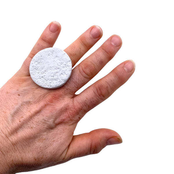 Grey Large Polymer Clay Ring showing size against a white background