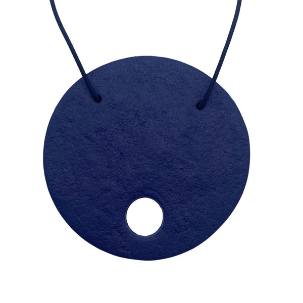 Large Navy Blue Polymer Clay Statement necklace  on a white background 