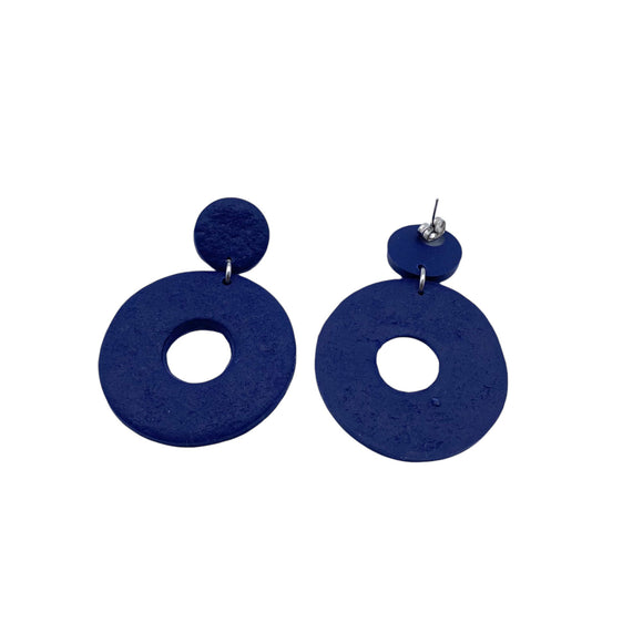 Navy Blue  Polymer Clay Dangle Earrings on a white background