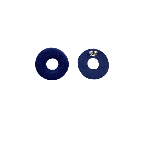 Navy Blue Polymer Clay Ring Shaped Stud Earrings on a white background