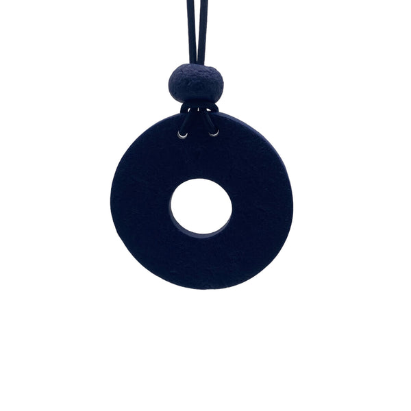 Navy Blue polymer clay statement necklace and glasses holder on a white background