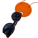 Large Orange Polymer Clay Statement necklace holding sunglasses on a white background