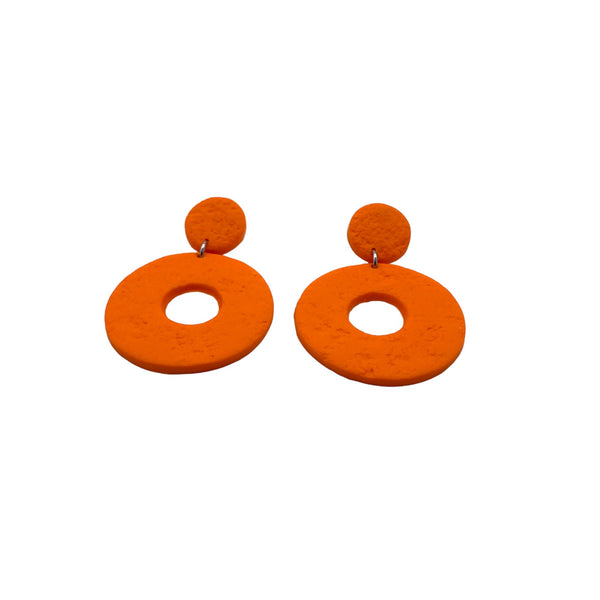 Orange Polymer Clay Dangle Earrings on a white background