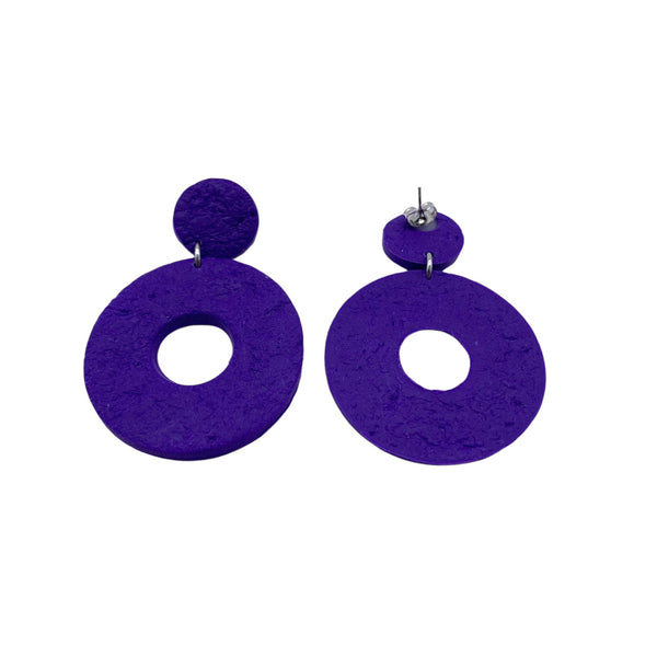 Purple Polymer Clay Dangle Earrings on a white background