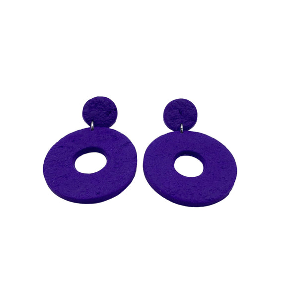 Purple Polymer Clay Dangle Earrings on a white background