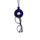 Purple Polymer clay necklace and glasses holder holding glasses on a white background