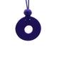 Purple Polymer clay necklace and glasses holder on a white background