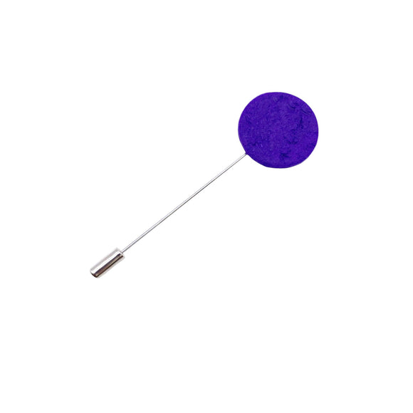 Purple Polymer Clay Lapel Pin with stainless steel pin on a white background