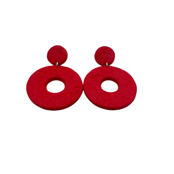 Red Polymer Clay Dangle Earrings on a white background