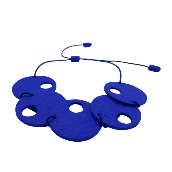 Royal Blue polymer clay statement necklace on a white background