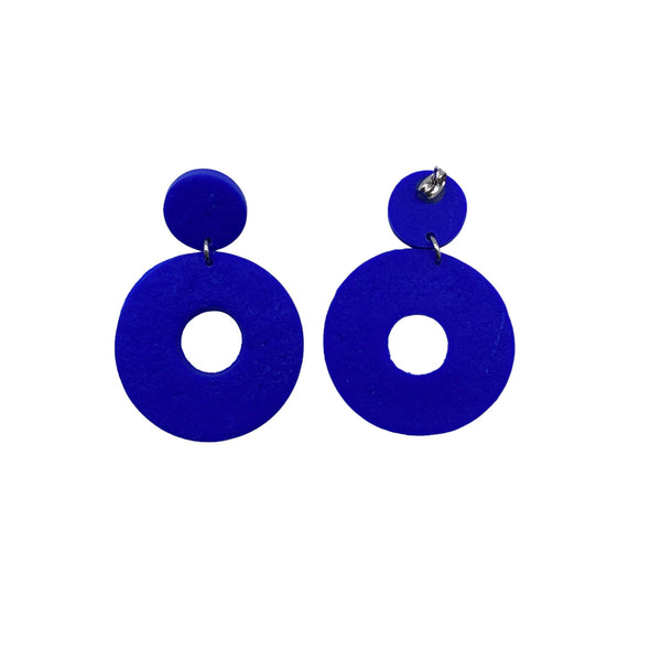 Royal  Blue  Polymer Clay Dangle Earrings on a white background