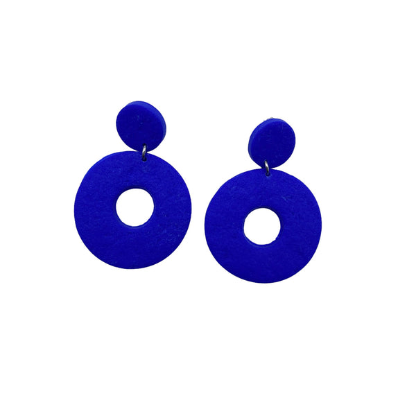 Royal  Blue  Polymer Clay Dangle Earrings on a white background