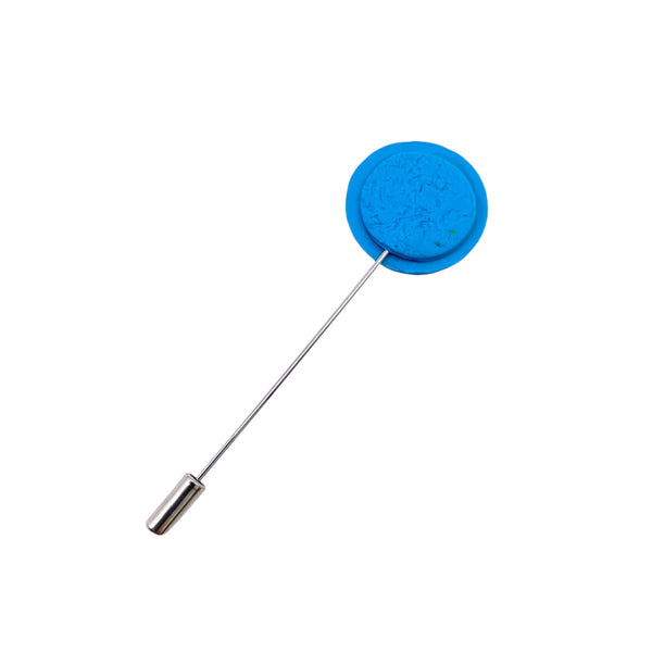 Back of Turquoise Polymer Clay Lapel Pin with stainless steel pin on a white background