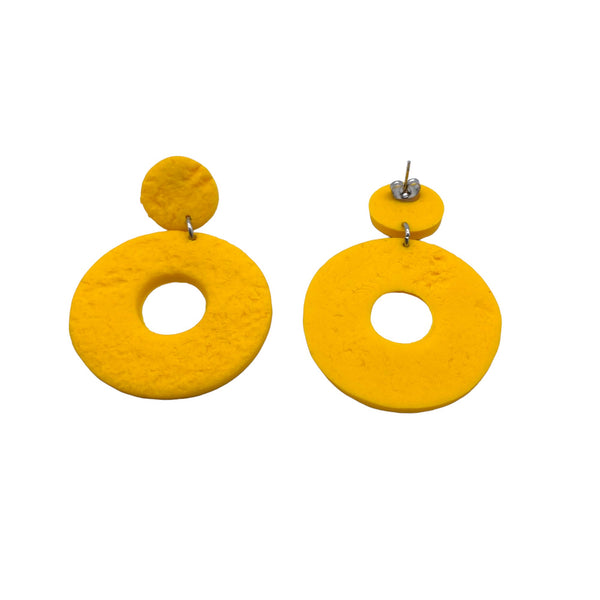 Yellow  Polymer Clay Dangle Earrings on a white background