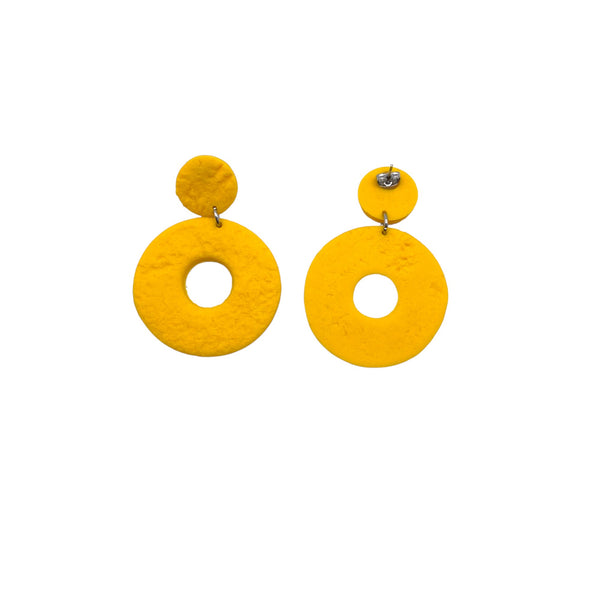 Yellow  Polymer Clay Dangle Earrings on a white background