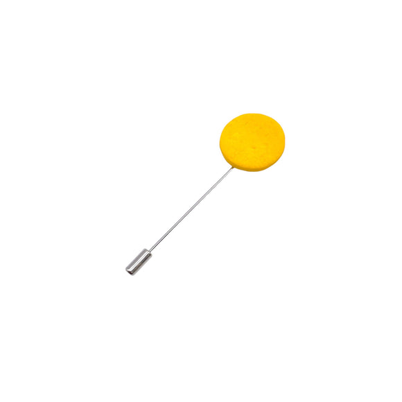 Yellow Polymer Clay Lapel Pin with stainless steel pin on a white background