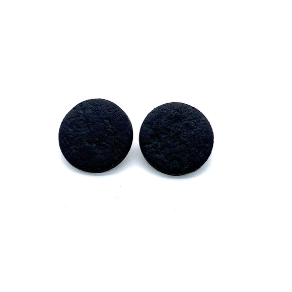 Black polymer clay round stud earrings