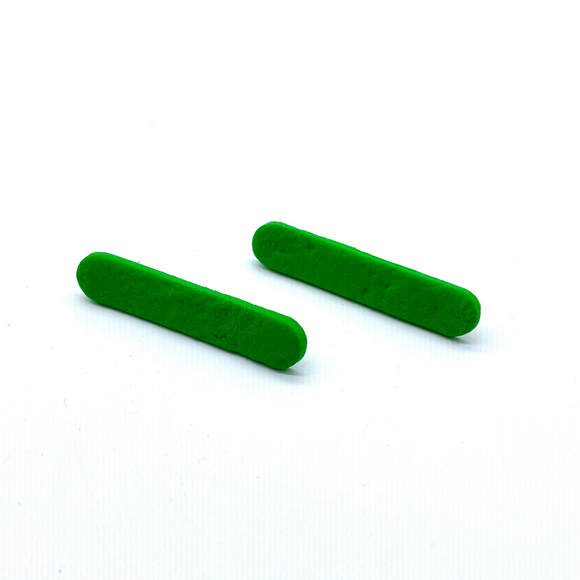 Green polymer clay long straight stud earrings. 