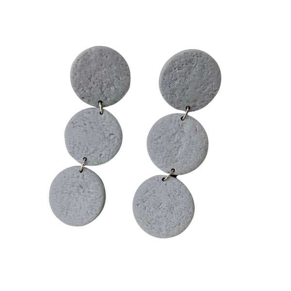 Grey 3 Disc Polymer Clay Statement earrings 