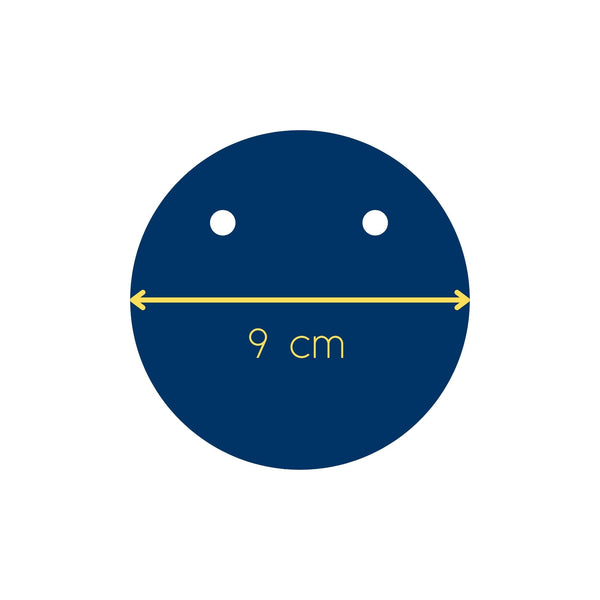 Navy Blue Circle showing diameter of Disc in Cassandra Necklace 