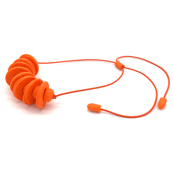 Orange Disc and Bead Polymer Clay statement necklace with coordinating elastic cord