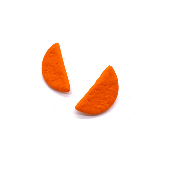 Orange polymer clay half circle stud earrings