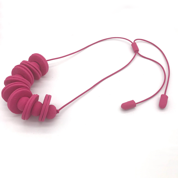 Pink Disc and Bead Polymer Clay statement necklace with coordinating elastic cord 