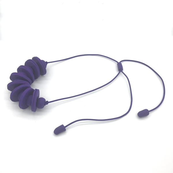 Purple Disc and Bead Polymer Clay statement necklace with coordinating elastic cord 