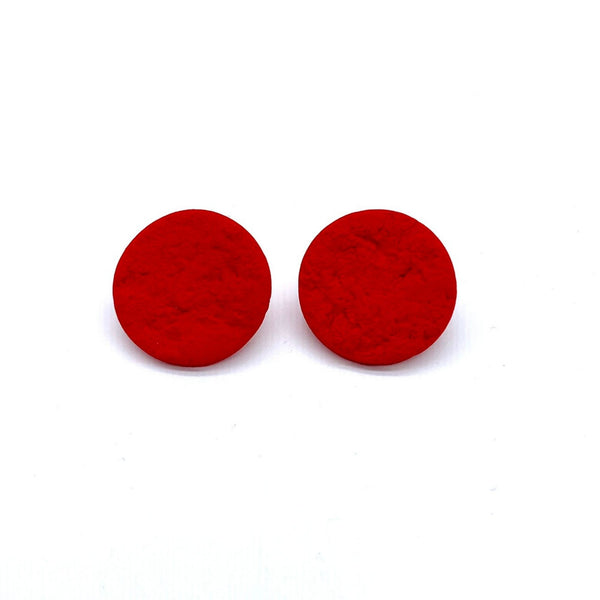 Red polymer clay round stud earrings