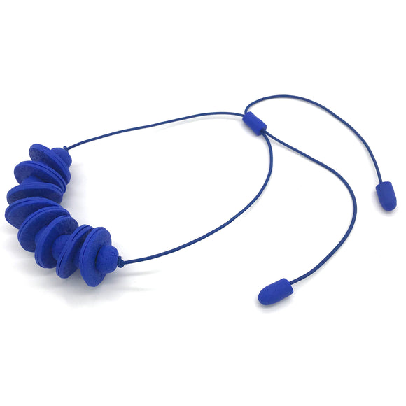 Royal Blue Disc and Bead Polymer Clay statement necklace with coordinating elastic cord 