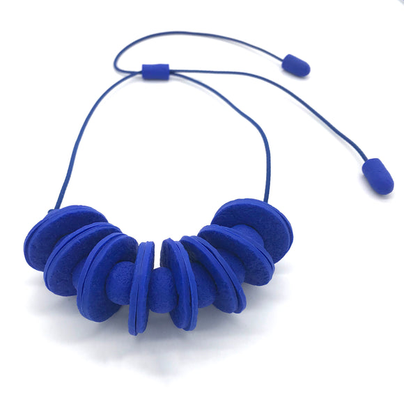 Royal Blue Disc and Bead Polymer Clay statement necklace with coordinating elastic cord 