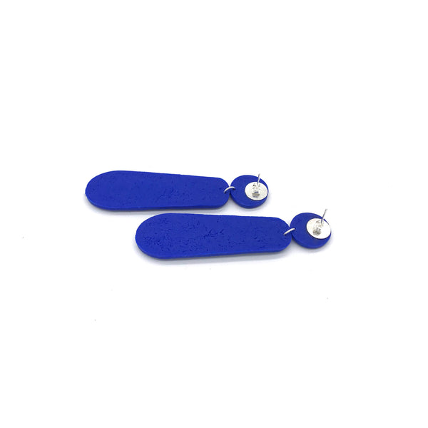 Royal Blue Polymer Clay Dangle earrings showing silver plated backs