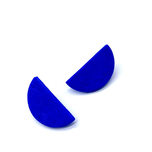 Royal Blue polymer clay half circle stud earrings