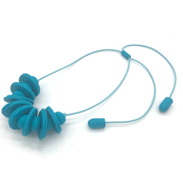 Turquoise Disc and Bead Polymer Clay statement necklace with coordinating elastic cord 