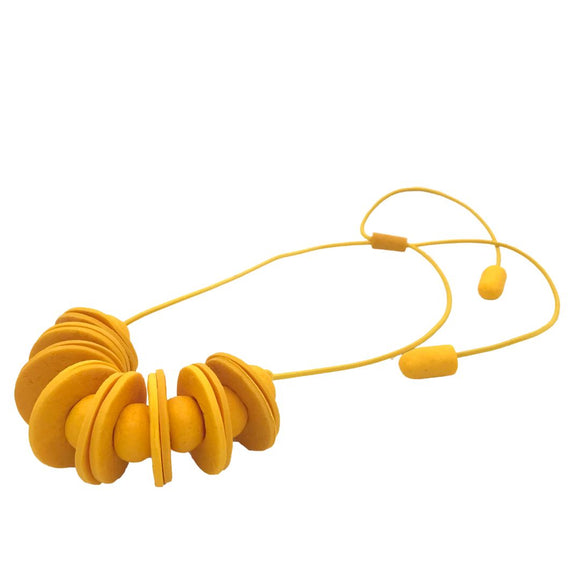 Yellow Disc and Bead Polymer Clay statement necklace with coordinating elastic cord 