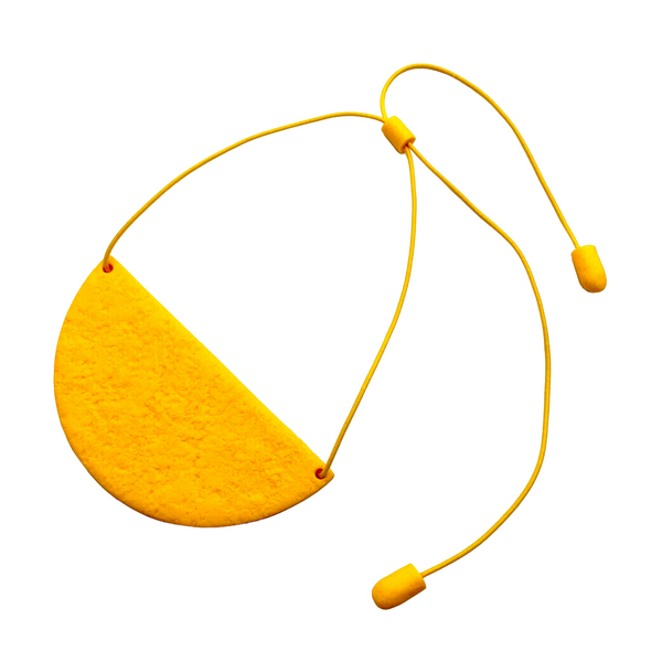 Yellow half circle polymer clay statement necklace with coordinating elastic cord