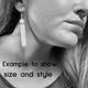 Someone wearing Polymer Clay Dangle earrings with shepherd hooks.  Image is in black and white to show length and style of earrings